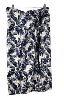 Panama Jack Tropical Blue Palm Tie Waist Wrap Midi Skirt Linen Blend Medium