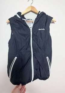 bench black gray nylon vest reversible hood full zip up jacket coat buckle sz S