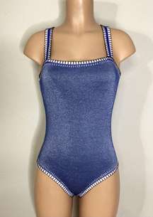 New. Pilyq Platinum silver blue crochet one piece. Size small. Retails $168