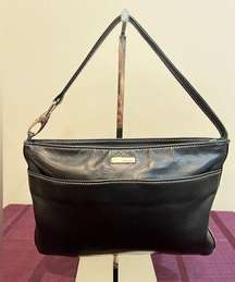 Perlina Black Leather Shoulder Bag