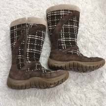 Helly Hansen Plaid Faux Fur suede Winter Boot Brown White Size US 7.5