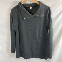 Lucy Activewear Snap Neck Dark Grey Pullover Sweatshirt Size Medium