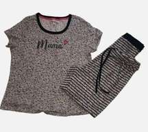Dearfoams Pajamas Size Med Mama Gray Navy Striped Soft Knit Jogger Style Pants