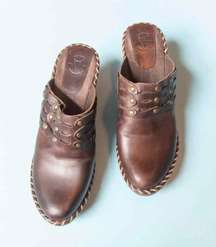 Charlotte chocolate brown leather studded slip on wedge mules 7