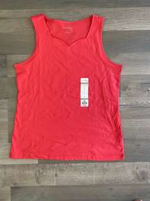 Women's Scallop Neck Tank Top Everyday Size Small  Coral Red New w/tag