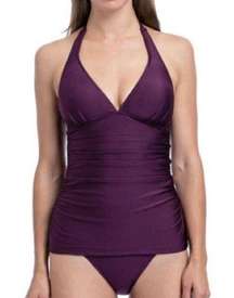 Gottex SATIN NIGHTS HALTER TANKINI SWIM TOP IN WINE Size 6 NWT