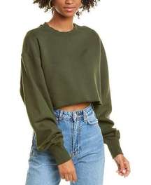 NWOT Strut This Cropped Dark Olive Green Raw Edge Sweatshirt