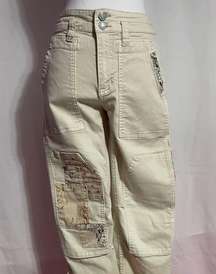 Pilcro Beige Cargo Pants with Paisley Patches