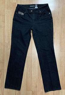 APT 9 Luxor Maptoe Womens  Black Jeans Size 6 Rhinestones On Pockets Straight