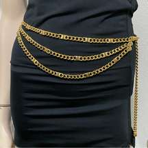 Vintage  Gold Tone 3-Tier Chunky Chain Link Waist Belt 39”