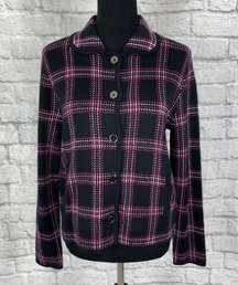 new w/tags signature plaid sweater button up jacket size large