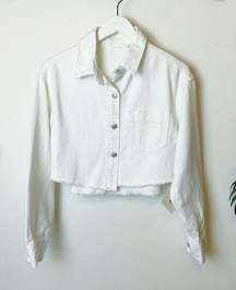 J.ING White Crop Raw Edge Denim Jacket