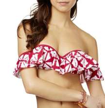 Raisins NWT Dharma Red & White Tie-dye Ruffle Bikini Top