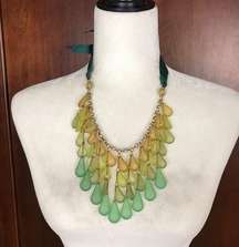 Coldwater Creek Three Layer Bib Necklace Yellow Green Teardrop