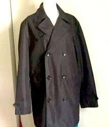 London Fog Double Breasted Black Trench Overcoat