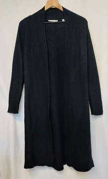 CYRUS Black Knit Ribbed Open Front Long Sleeve Duster Cardigan Sweater