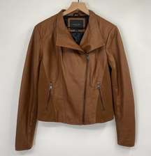 Andrew Marc New York Leather Moto Jacket Chic Felix Whiskey Brown Womens Large