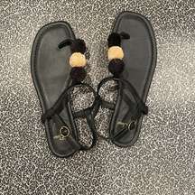 Black leather flip flop‎