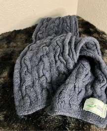 Original Aran Co Women’s Winter Scarf 100% Merino Wool Dark Blue Cable Knit