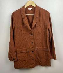 J. Jill Love Linen Long Line Blazer Jacket Size Medium Brown Minimal Lagenlook