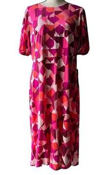 NWT Nordstrom  Pink Geometric Print Dress Short Sleeve Size 18