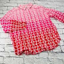 Chico's Button Up Shirt Blouse Women's 3 16/18 Pink Pinwheel Print Long Sleeve