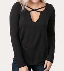 Z Supply Key Hole Criss Cross Heart Knit Top Blouse Black S