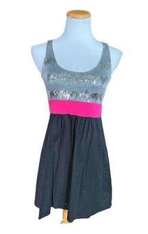 Womens L8ter Sequins Top Color Block Sleeves Dress - Sz M