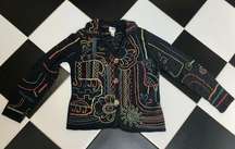 Vintage 90s Chico’s Colorful Embroidered Cardigan Abstract Button Up Front sz L