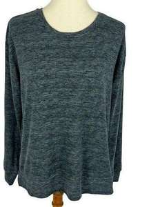 Heathered Gray Jersey Lounge Pullover Sweatshirt Top Crew Luxury Soft Med