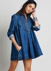 Free People Baby Blues Denim Tunic in Robins Blue Dress Western Small