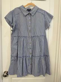 Blue & White Stripe Tiered Shirt Dress