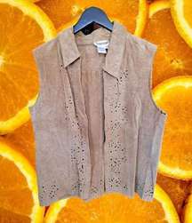 Coldwater Creek Leather Vest with Decorative Holes Size Medium