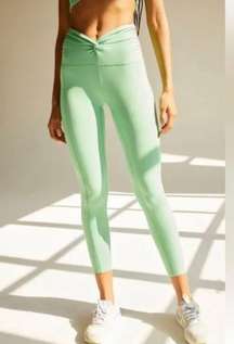 Green Breathe Deeper Twist Tie Front Ankle Crop Leggings L