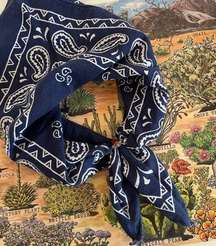 Vintage Blue Western Paisley Cotton Square Neck Tie Bandana