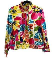 Coldwater Creek Colorful Floral Denim Zip Front Jacket 12