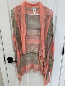 Maurices Tan Peach Striped Loose Crochet Cardigan Sweater Women’s Size XS