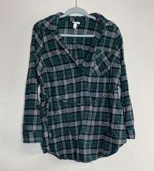 Isabel maternity flannel half button long sleeve