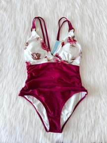 NWT  V Neck Floral One Piece Swimsuit