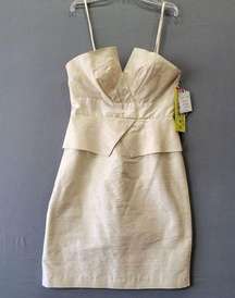 Encore Women Dress Size 8 Cream Midi Preppy Glam Silk Sultry Spaghetti Strap Zip