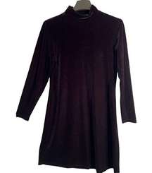 JACQUELINE FERRAR Dress 8 Black Long Sleeve Velvet A-Line Tunic High Neck VINTAG