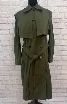 Vince  Army Green Full Length Trench Coat Military Styling Size XS
