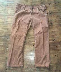 Reba light brown, beaded pocket, straight leg jeans