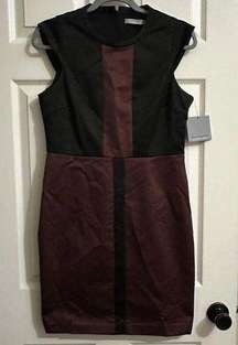 Andrew Marc NWT Black & Maroon Wine Color Block Sheath Dress Size 8