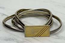 Vintage Gold Tone Bar Buckle Coil Stretch Cinch Belt Size Large L XL