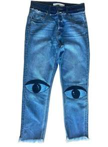 Hidden Jeans Custom Eyes Art with Contrasting Color Waist Size 25 Unique