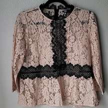 NWT Zara Lace Contrast Peplum Top, Size Large, Color Nude Blush/Black