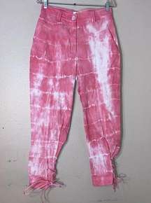 LoveShackFancy Tao Pants 10 Pink Radial Tie Dye Cargo Pockets Crop Lace Up