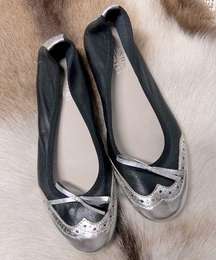 Vera Pelle made in Italy silver black leather Oxford toe flats sz 37 / 7