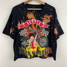 Black Bleached Born To Rule Biker Pin Up Short Sleeve Graphic Tee